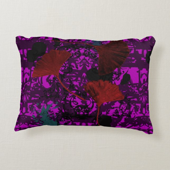 Fancy Ginkgo Grunge Accent Coussin violet (Dos)