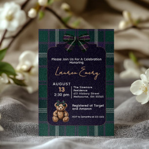 Fancy Girl Bear Baby Shower Invitation