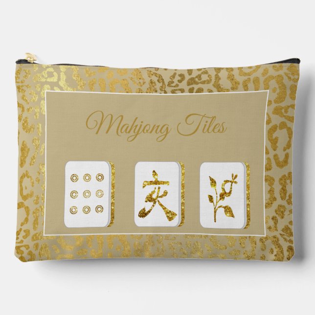 Fancy Gold and Tan Mahjong Tile Pouch (Front)
