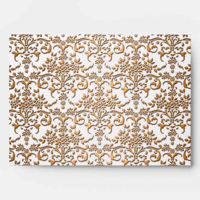 Fancy Gold and White Damask Pattern Envelope (Front)