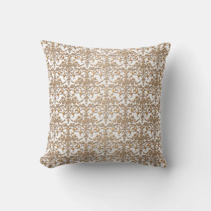 Fancy Gold and White Damask Pattern Throw Pillow