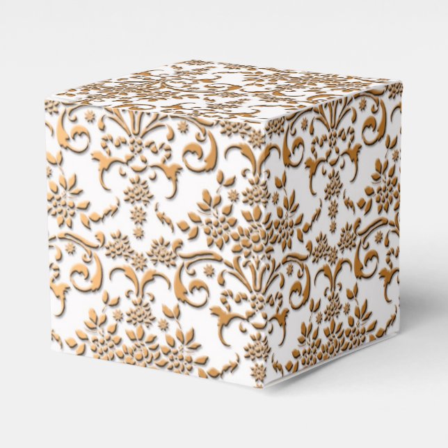 Fancy Gold and White Floral Damask Favor Box (Front Side)