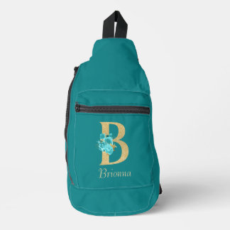 Fancy Gold & Aqua Floral Letter B  Sling Bag