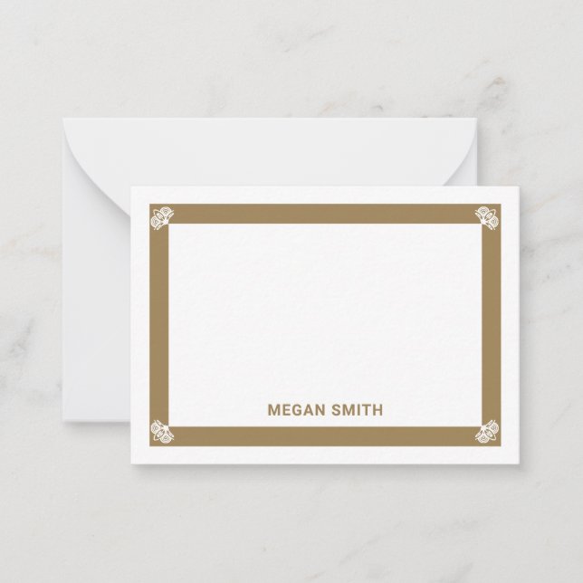 Fancy Gold Border Personalized Flat Note Cards (Front)