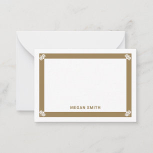 Fancy Gold Border Personalized Flat Note Cards