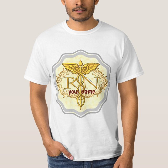 Fancy gold caduceus nurse  T-Shirt (Front)