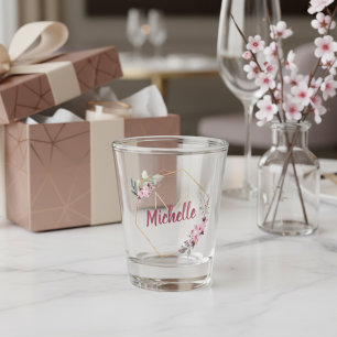 Fancy Gold Cherry Blossom with Monogram and Name Shot Glass