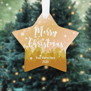 Fancy Gold Christmas Peaceful Snow Forest  Ornament