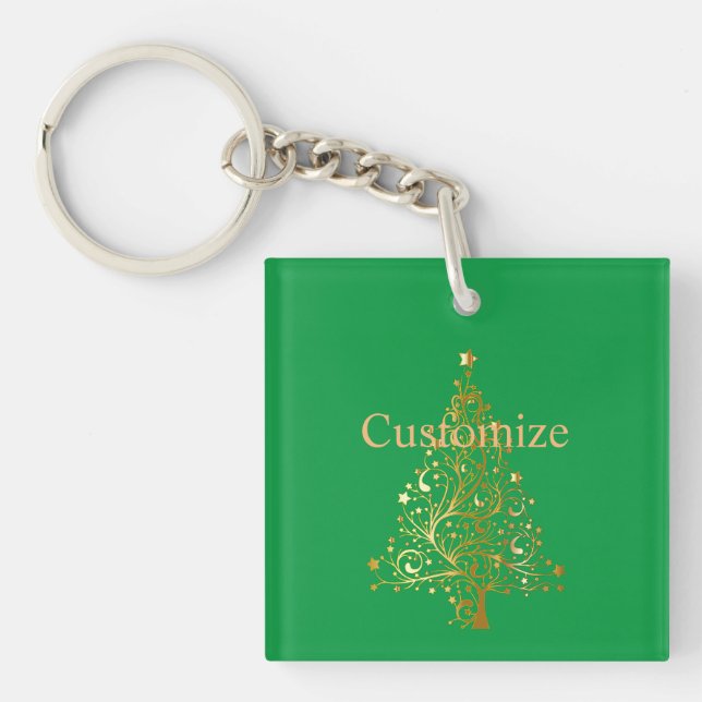 Fancy Gold Christmas Tree Thunder_Cove  Keychain (Front)