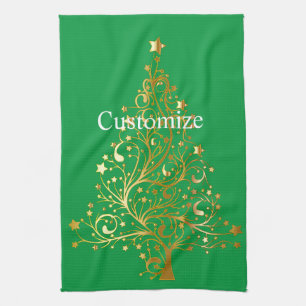 Fancy Gold Christmas Tree Thunder_Cove  Kitchen Towel