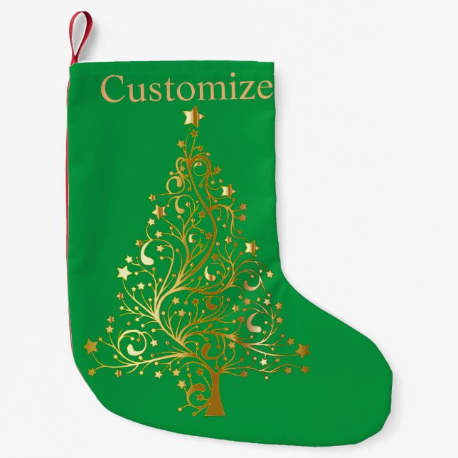 Fancy Gold Christmas Tree Thunder_Cove  Small Christmas Stocking (Front)