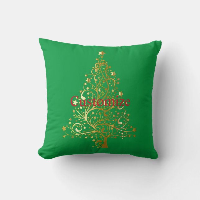 Fancy Gold Christmas Tree Thunder_Cove  Throw Pillow (Front)
