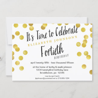 Fancy Gold Confetti 40th Birthday Party Invite