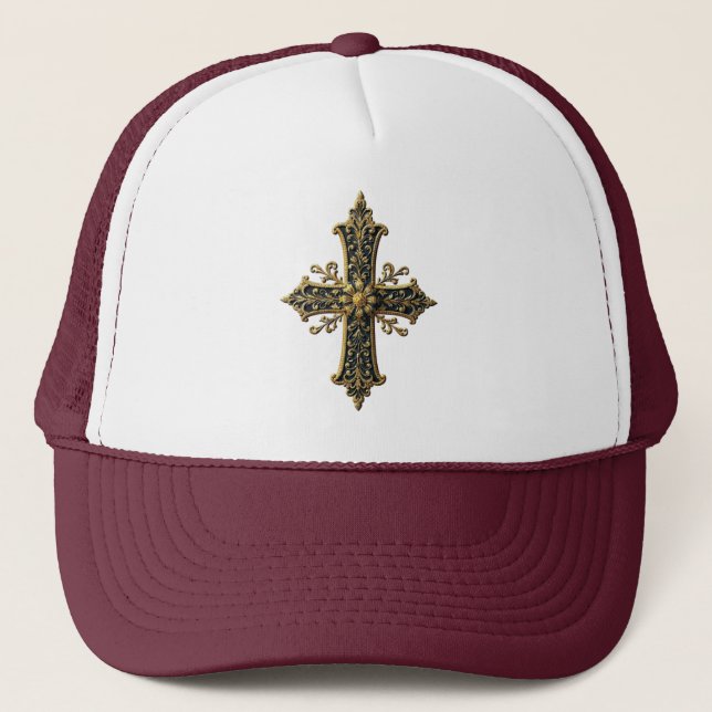 Fancy Gold Cross Trucker Hat (Front)