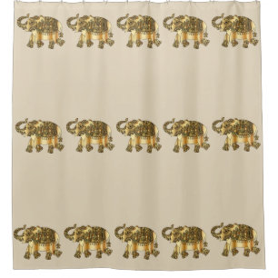 Fancy Gold Elephants   Beige Background