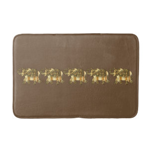 Fancy Gold Elephants Brown Background Bath Mat