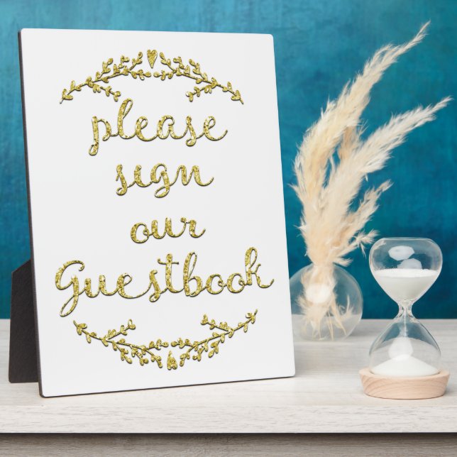 Fancy Gold Glitter Guestbook Sign Plaque (Side)