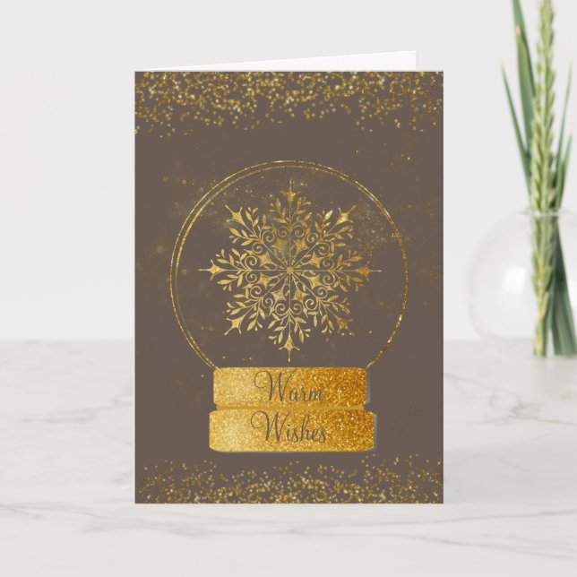 Fancy Gold Glitter Snowflake Snow Globe Christmas Card (Front)