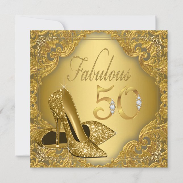 Fancy Gold High Heel Fabulous 50th Birthday Invitation (Front)