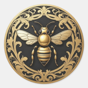 Fancy Gold Honey Bee Classic Round Sticker