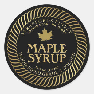 Fancy Gold Leaf and Border Maple Syrup Editable  Classic Round Sticker