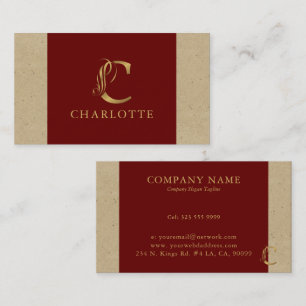 Fancy Gold Letter C Monogram On Red and Cardboard Business Card