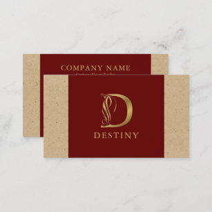 Fancy Gold Letter D Monogram On Red and Cardboard Business Card