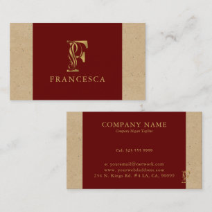Fancy Gold Letter F Monogram On Red and Cardboard  Business Card