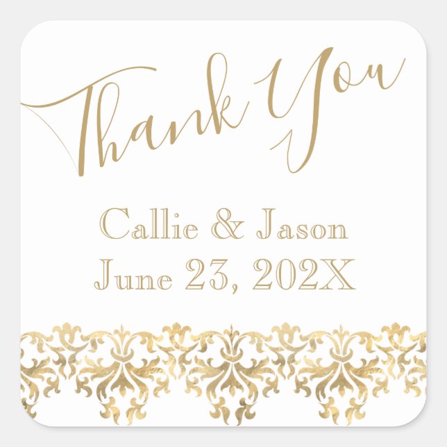Fancy Gold Lettering Thank You   Square Sticker (Front)