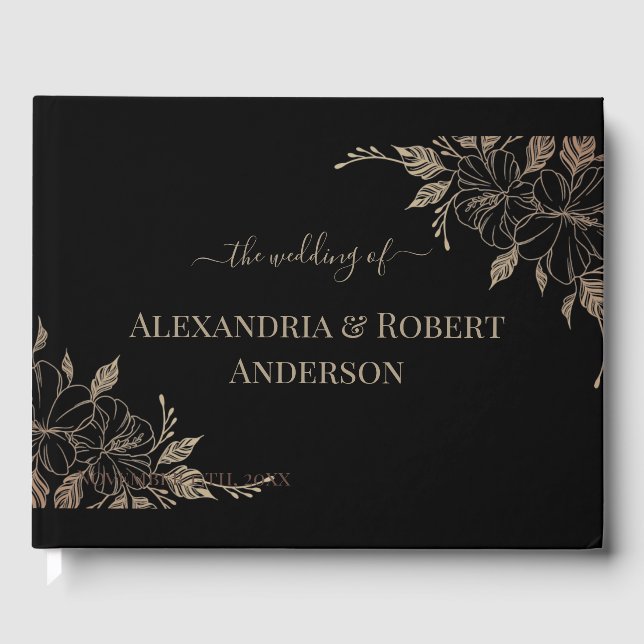 Fancy Gold Lines Wedding Guest Book (Front)
