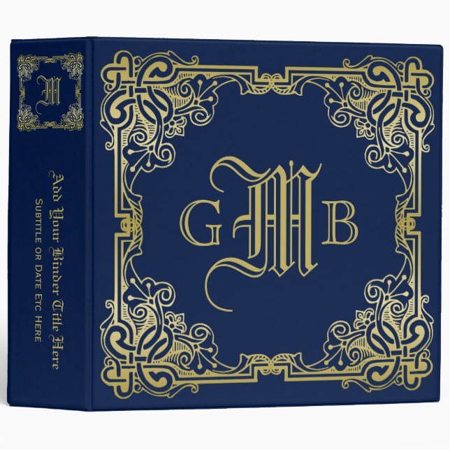 Fancy Gold Monogram Choose Your Background Colour Binder (Front/Spine)