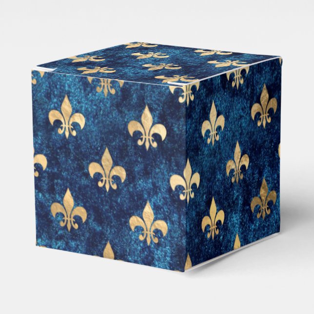 Fancy Gold on Navy Fleur de Lis Favor Box (Front Side)