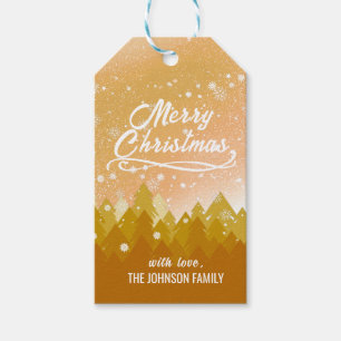 Fancy Gold Peaceful Snow Forest Merry Christmas Gift Tags