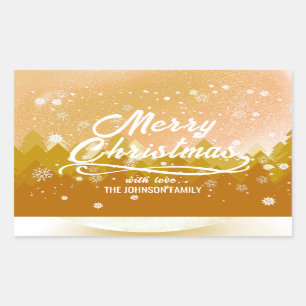 Fancy Gold Peaceful Snow Forest Merry Christmas Sticker