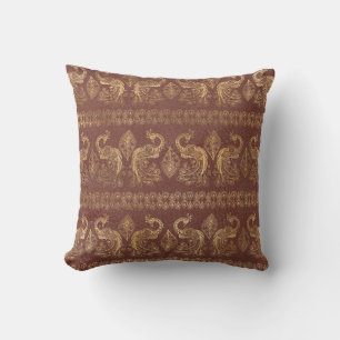 Fancy Gold Peacock Pattern Throw Pillow