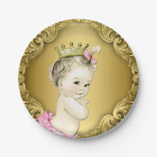 Fancy Gold Princess Baby Shower Paper Plate