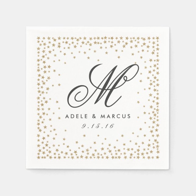 Fancy Gold Stars Monogram Wedding Napkins (Front)