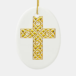Fancy Golden Cross Ceramic Ornament