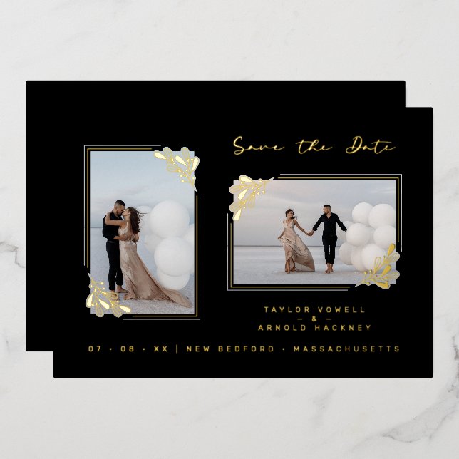 Fancy Golden Minimalist Branches 2 Photos Wedding (Front/Back)