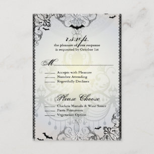 Fancy Gothic Bats Halloween Wedding RSVP Card