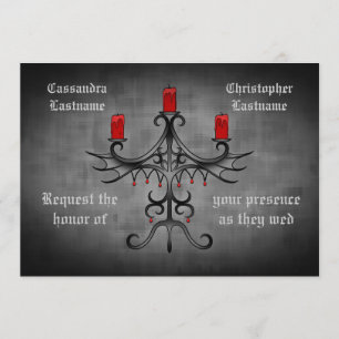 Fancy Gothic candelabra on grey spooky wedding Invitation