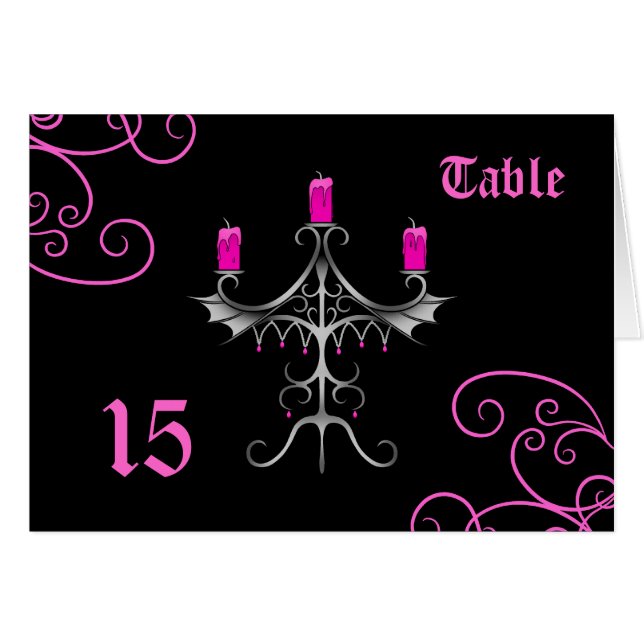 Fancy Gothic candelabra wedding table number (Front Horizontal)