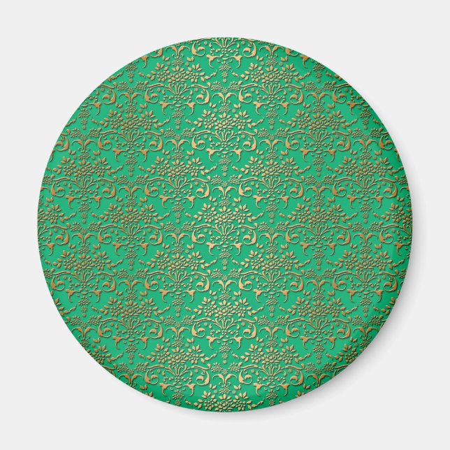 Fancy Green and Gold Damask Pattern Magnet (Front)