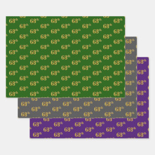 Fancy Green, Grey, Purple, Faux Gold 68th Event # Wrapping Paper Sheet
