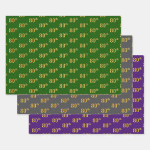 Fancy Green, Grey, Purple, Faux Gold 80th Event # Wrapping Paper Sheet