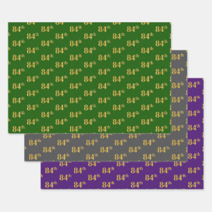 Fancy Green, Grey, Purple, Faux Gold 84th Event # Wrapping Paper Sheet