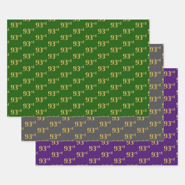 Fancy Green, Grey, Purple, Faux Gold 93rd Event # Wrapping Paper Sheet (Set)