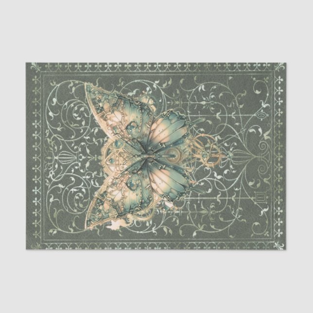 Fancy Green Steampunk Butterfly  Tissue Paper (Front)