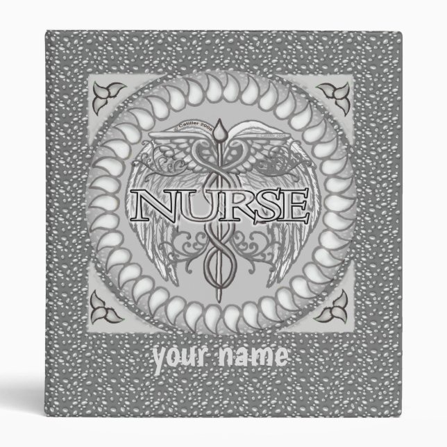 Fancy grey caduceus nurse  binder (Front)