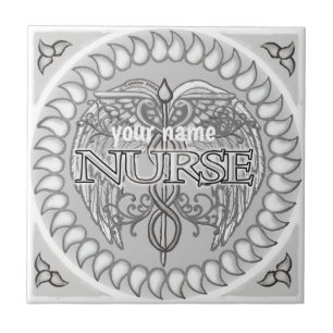 Fancy grey caduceus nurse tile